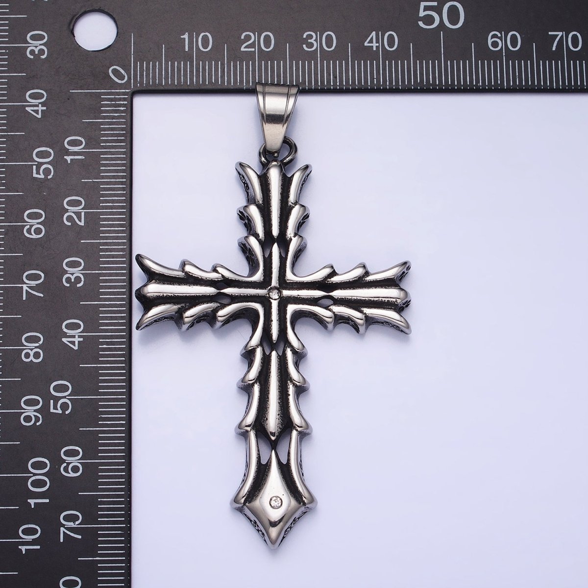 Stainless Steel Fleury Geometric Religious Cross Pendant in Gold & Oxidized Silver | P1131