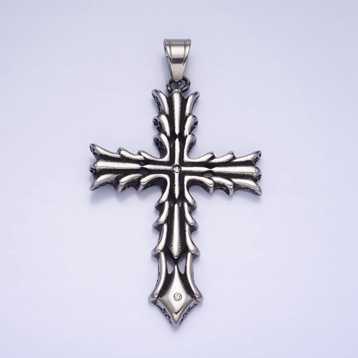 Stainless Steel Fleury Geometric Religious Cross Pendant in Gold & Oxidized Silver | P1131
