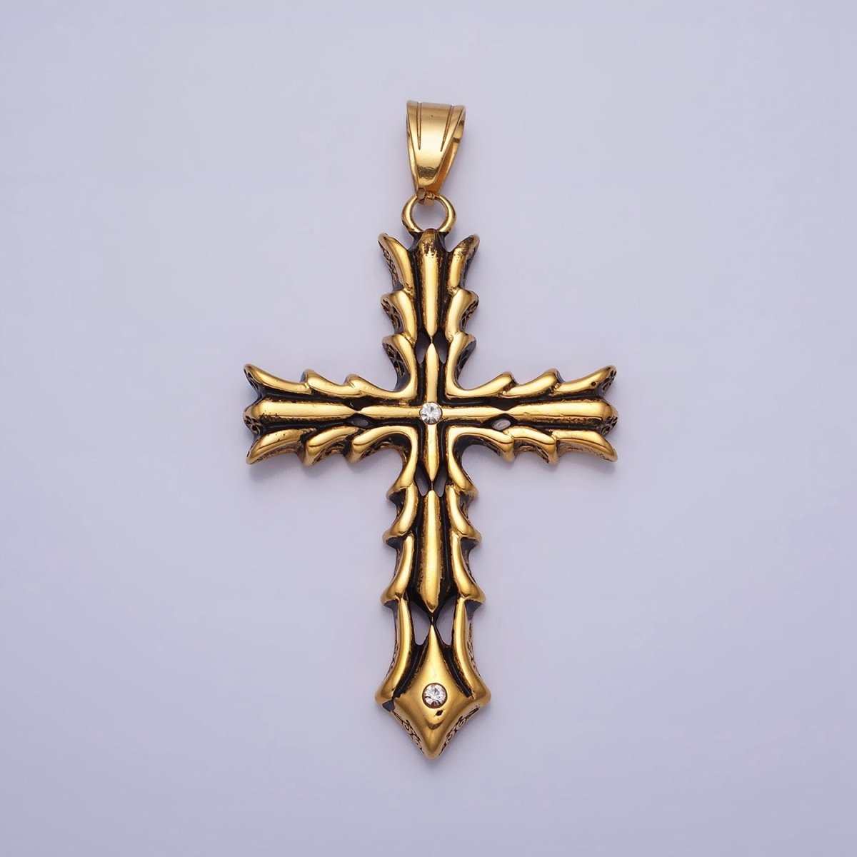 Stainless Steel Fleury Geometric Religious Cross Pendant in Gold & Oxidized Silver | P1131