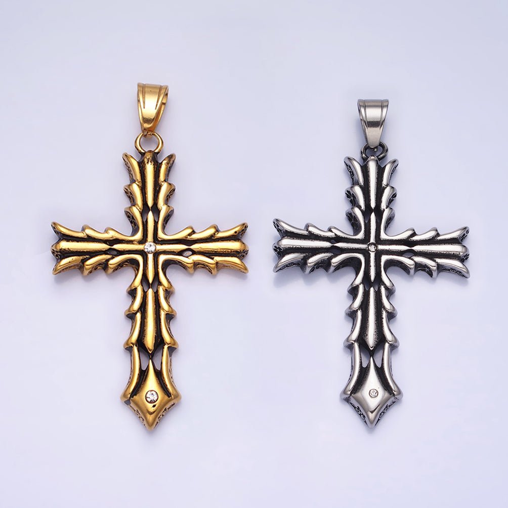 Stainless Steel Fleury Geometric Religious Cross Pendant in Gold & Oxidized Silver | P1131