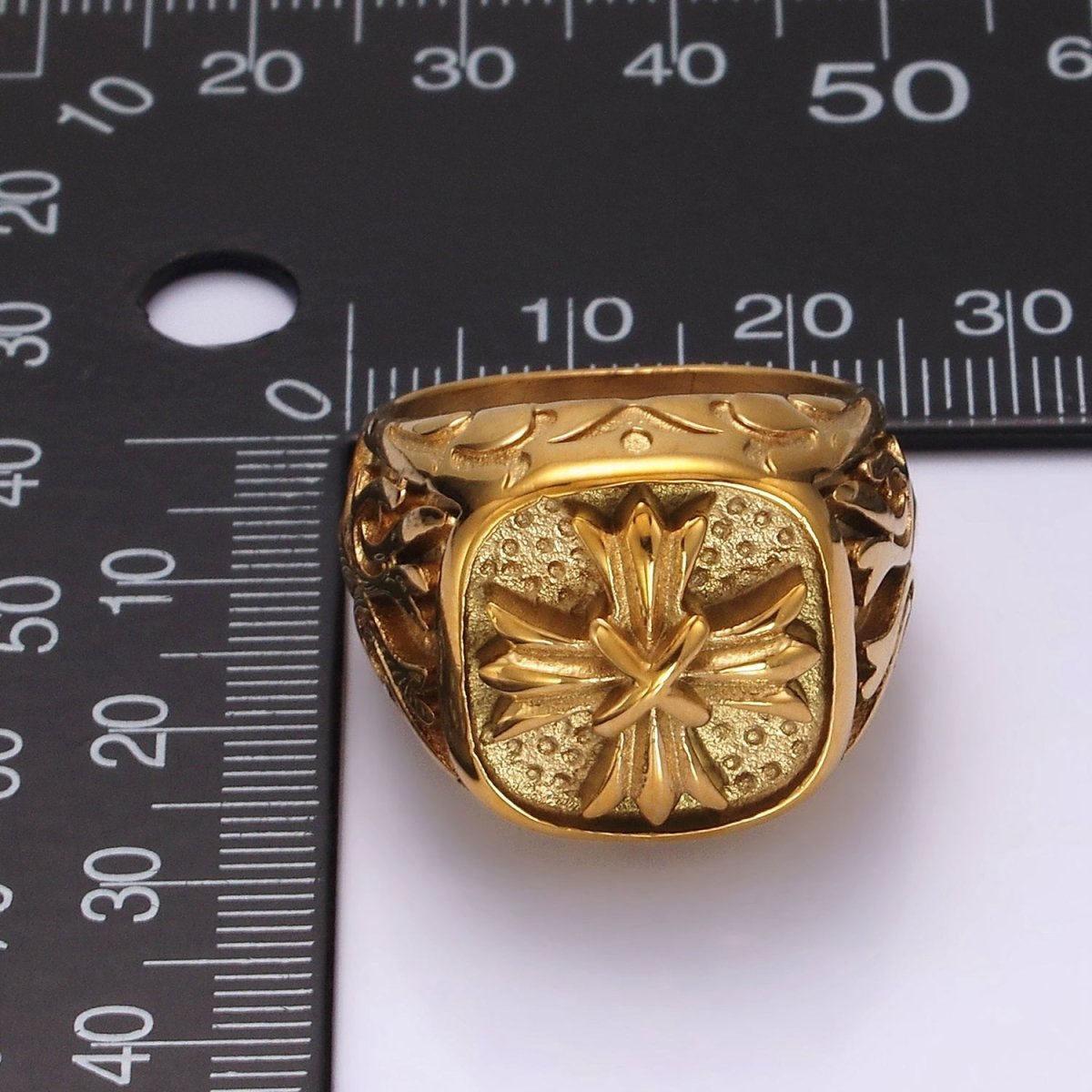 Stainless Steel Fleury Tied Line Artisan Gold Signet Ring | O1245 - O1247