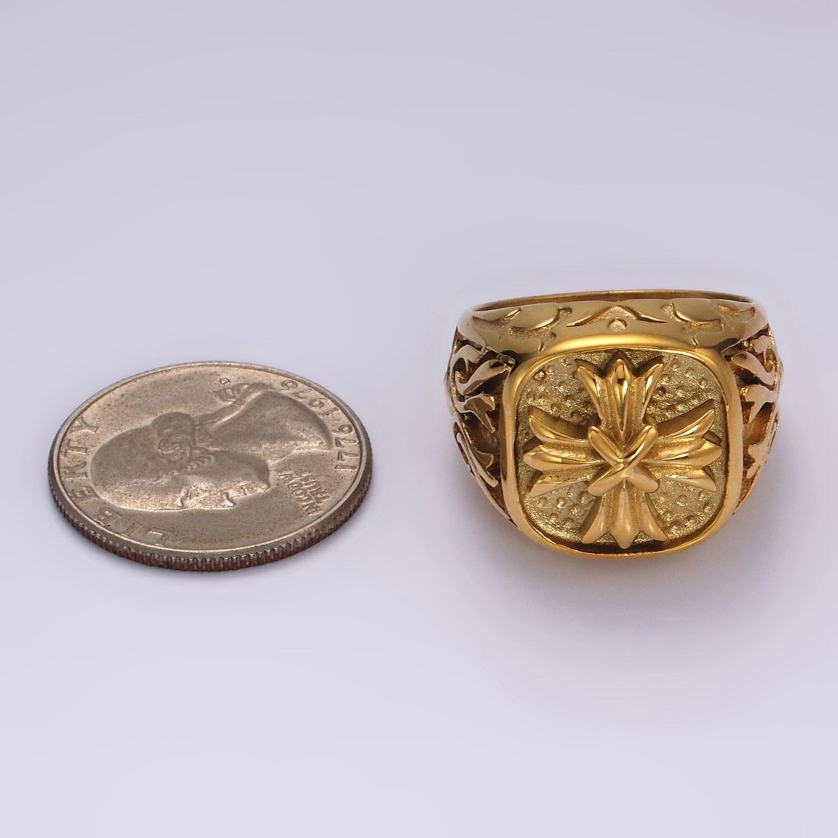 Stainless Steel Fleury Tied Line Artisan Gold Signet Ring | O1245 - O1247