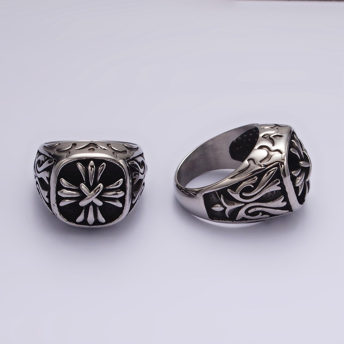 Stainless Steel Fleury Tied Line Artisan Silver Signet Ring | O1234 - O1236