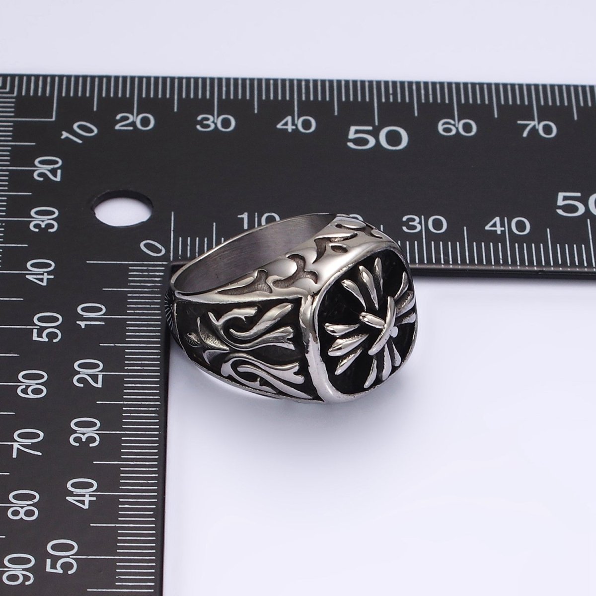 Stainless Steel Fleury Tied Line Artisan Silver Signet Ring | O1234 - O1236