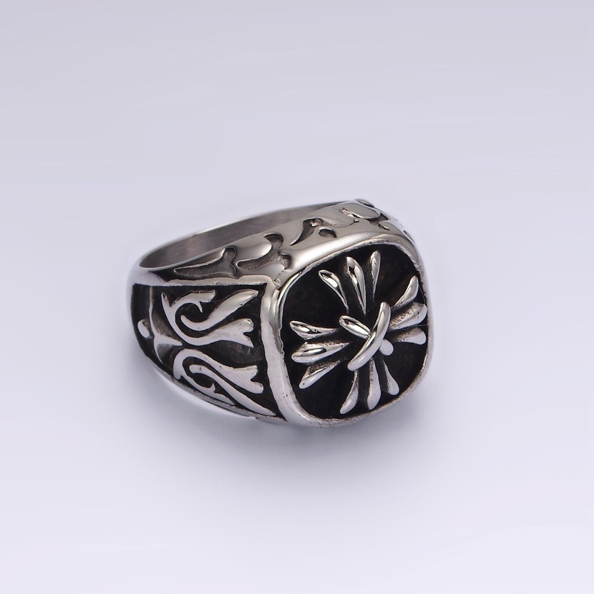 Stainless Steel Fleury Tied Line Artisan Silver Signet Ring | O1234 - O1236