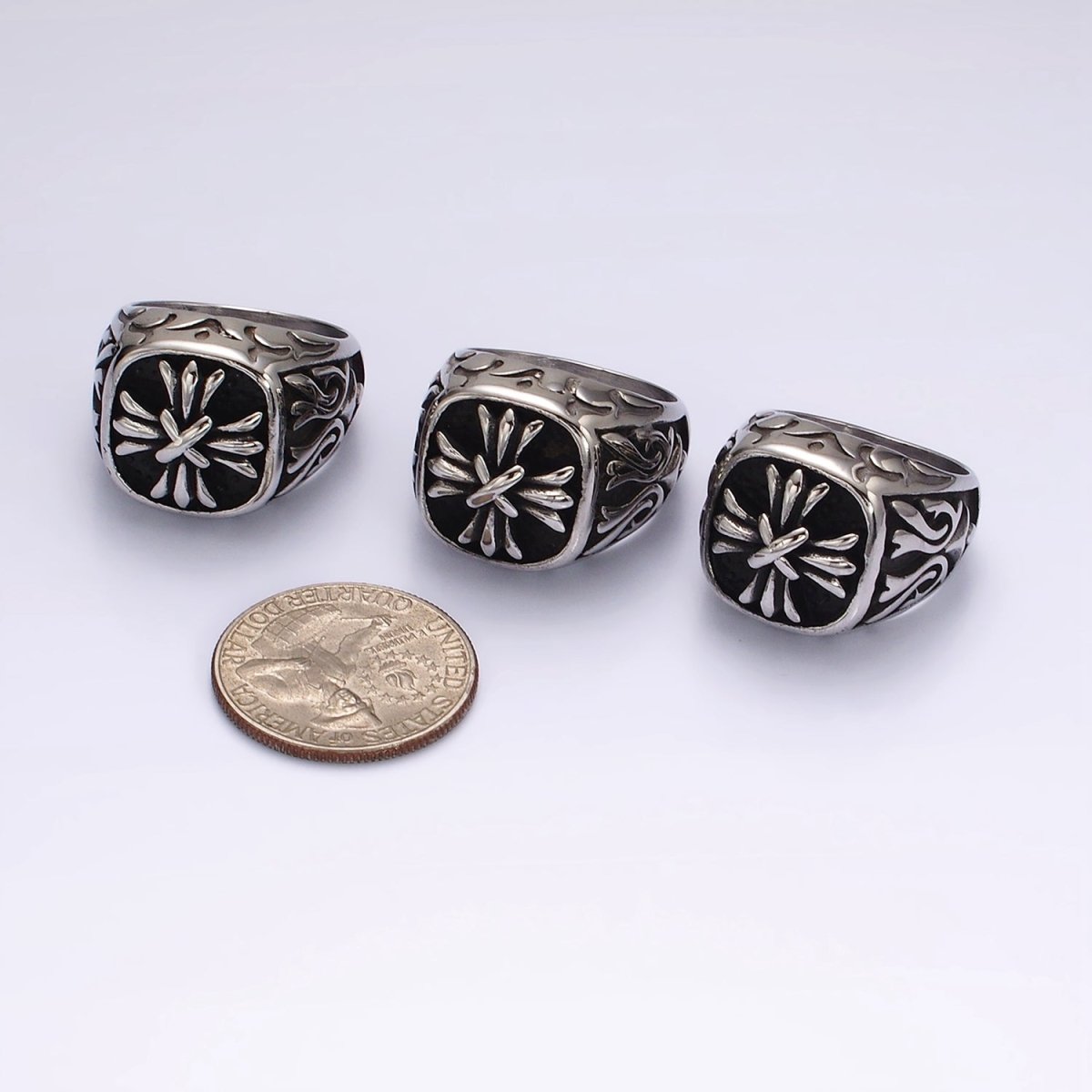 Stainless Steel Fleury Tied Line Artisan Silver Signet Ring | O1234 - O1236