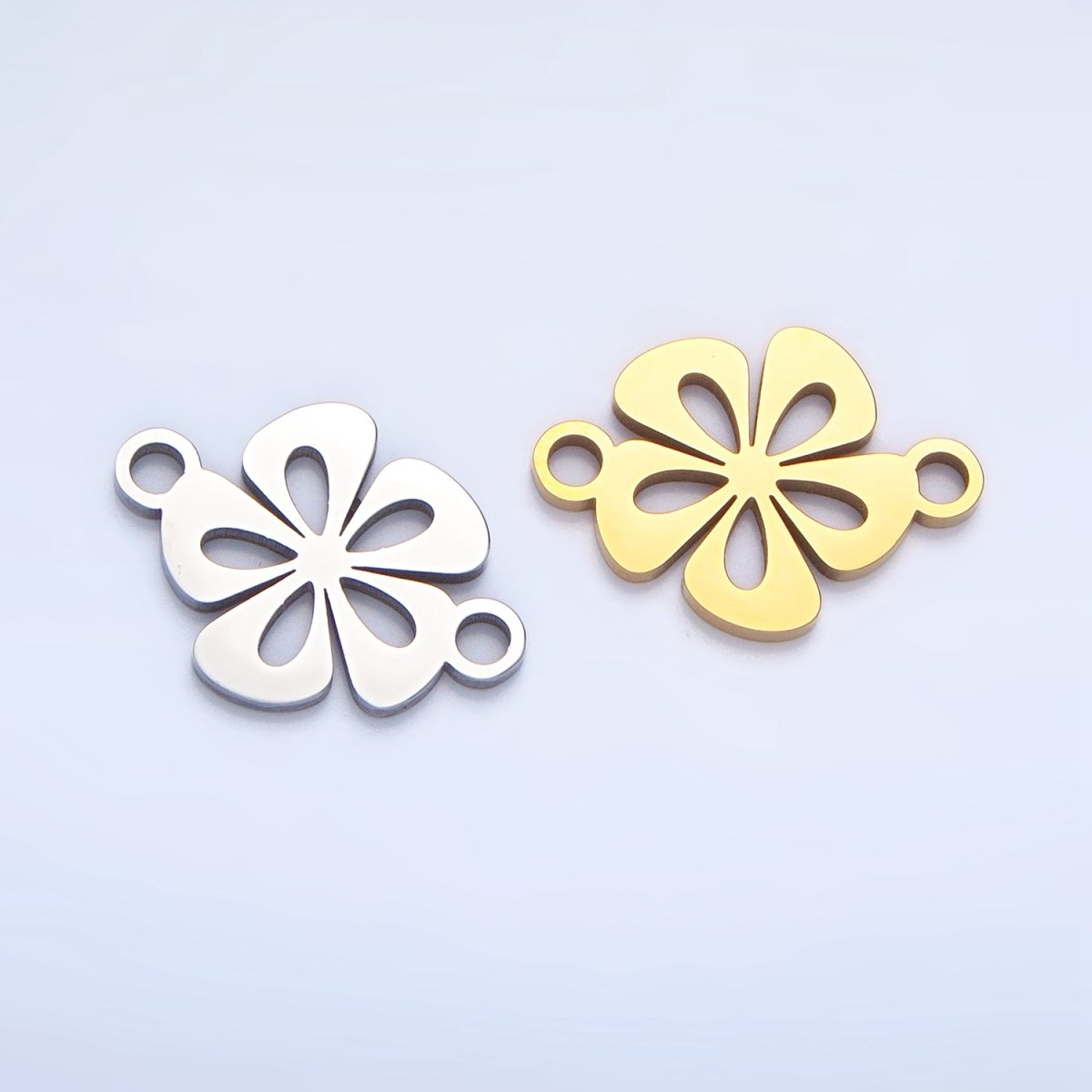 Stainless Steel Floral Tropical Hibiscus Flower Charm Connector in Gold & Silver | G-458