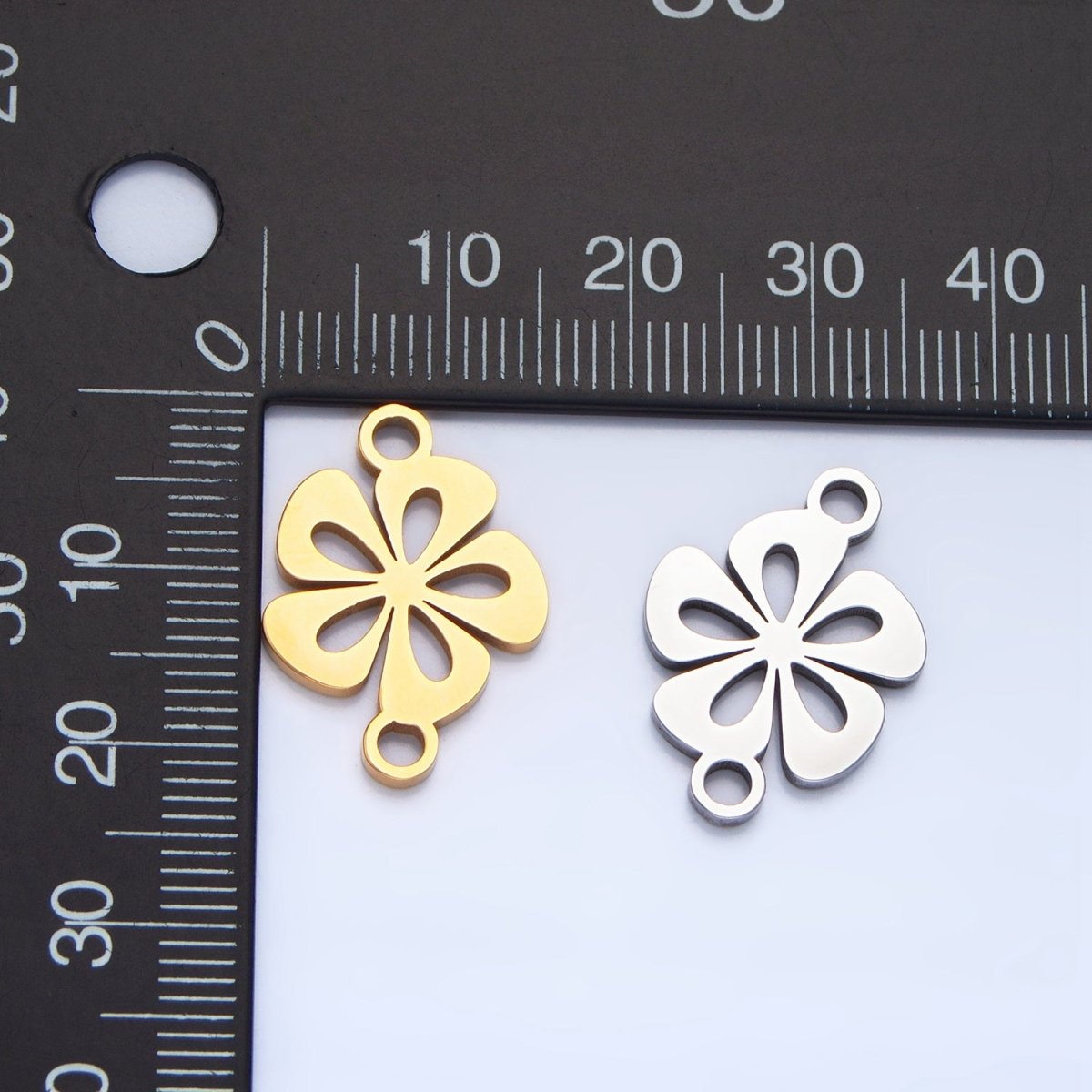 Stainless Steel Floral Tropical Hibiscus Flower Charm Connector in Gold & Silver | G-458