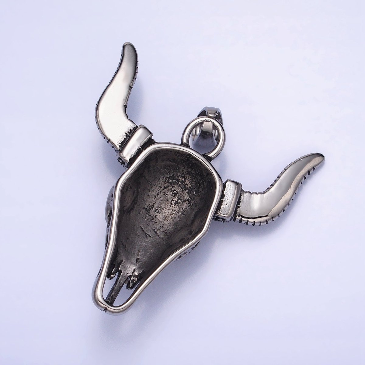 Stainless Steel Flower Line Textured Long-Horned Bull Animal Gold, Silver Pendant | P-1135
