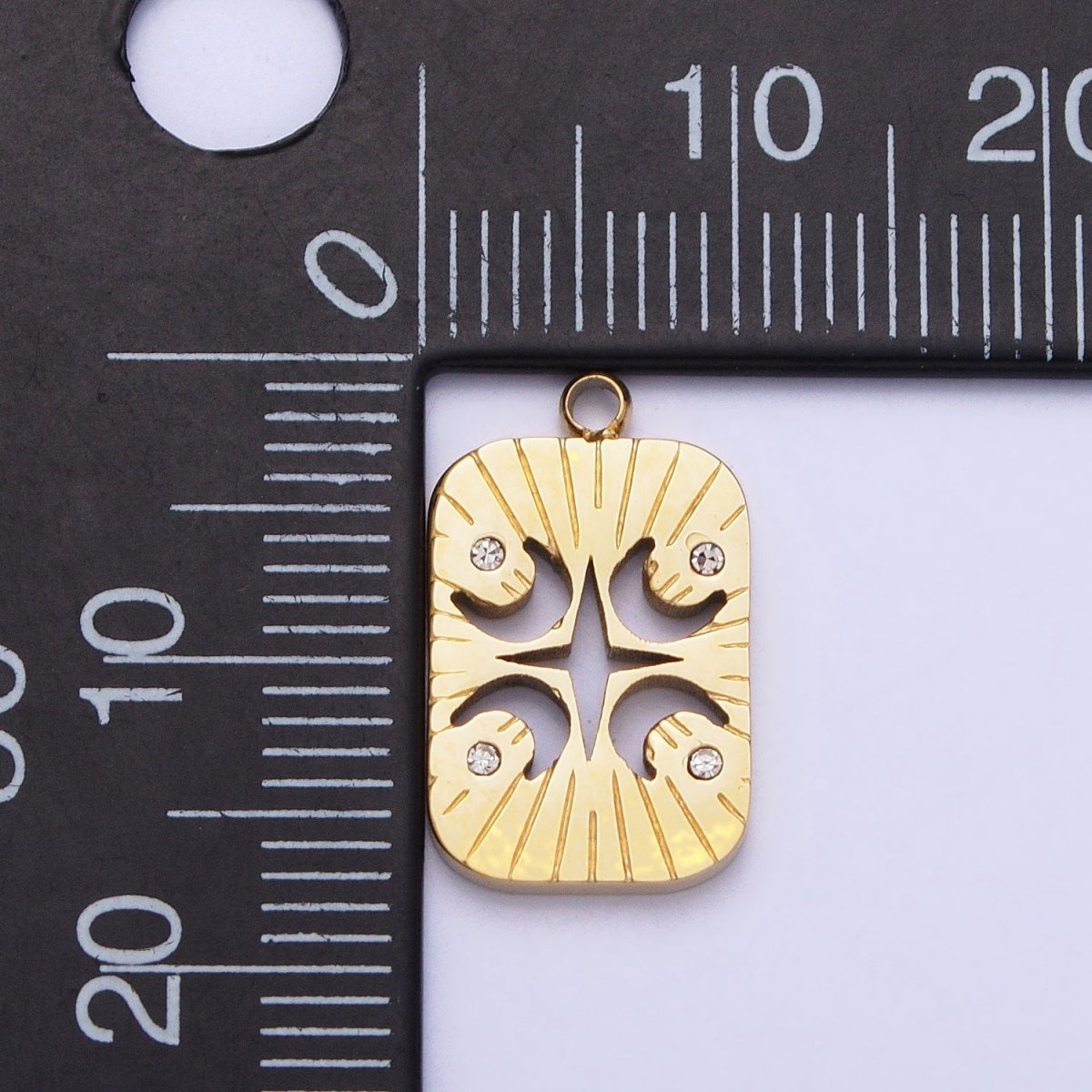 Stainless Steel Four Crescent Moon Star Celestial Lined Charm in Gold & Silver | P-887
