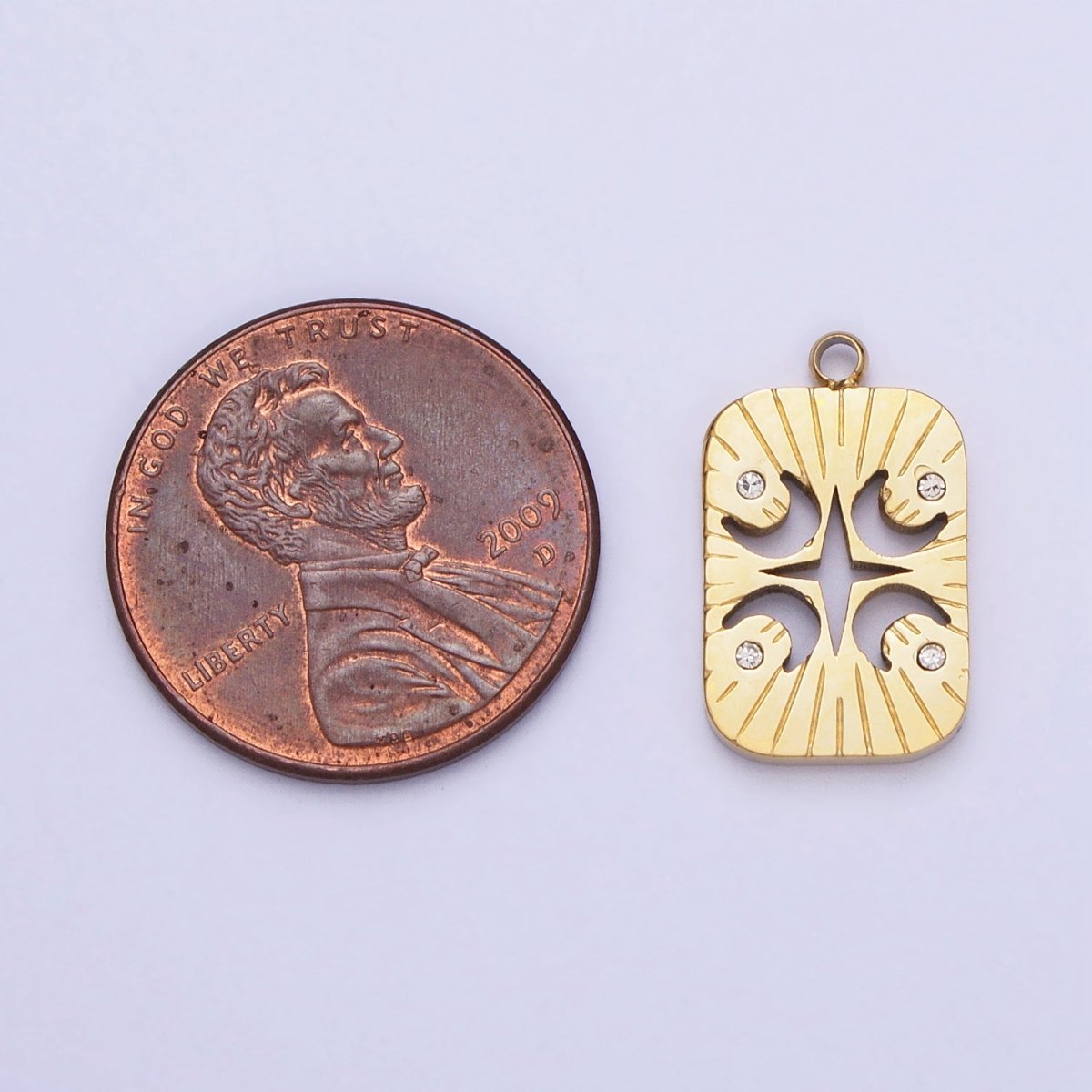Stainless Steel Four Crescent Moon Star Celestial Lined Charm in Gold & Silver | P-887