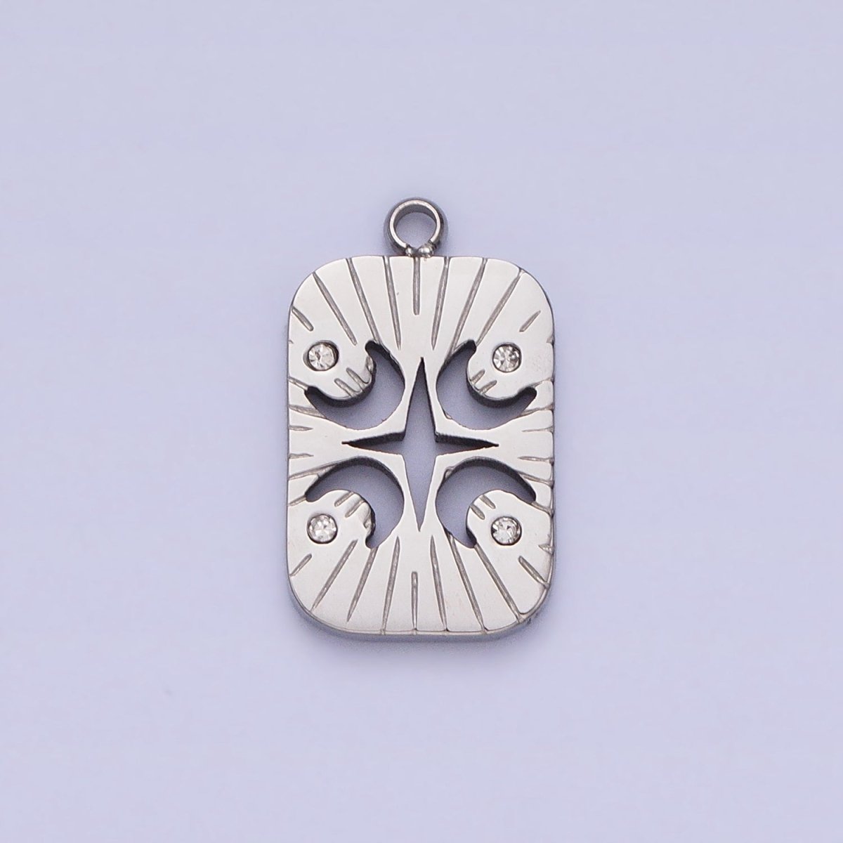 Stainless Steel Four Crescent Moon Star Celestial Lined Charm in Gold & Silver | P-887