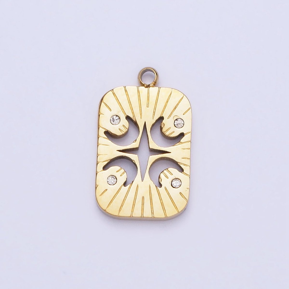Stainless Steel Four Crescent Moon Star Celestial Lined Charm in Gold & Silver | P-887