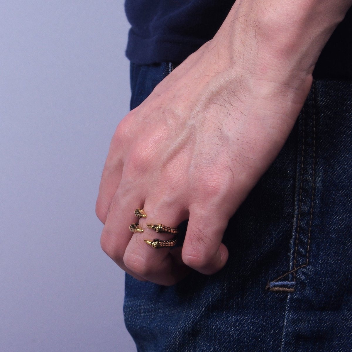 Stainless Steel Four Scaled Claws Gold Statement Rings | O-1565 O-1566