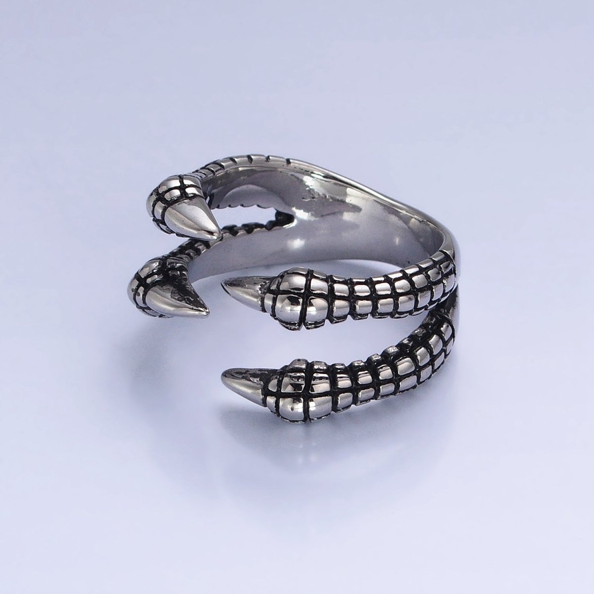 Stainless Steel Four Scaled Claws Silver Statement Rings | O-1837