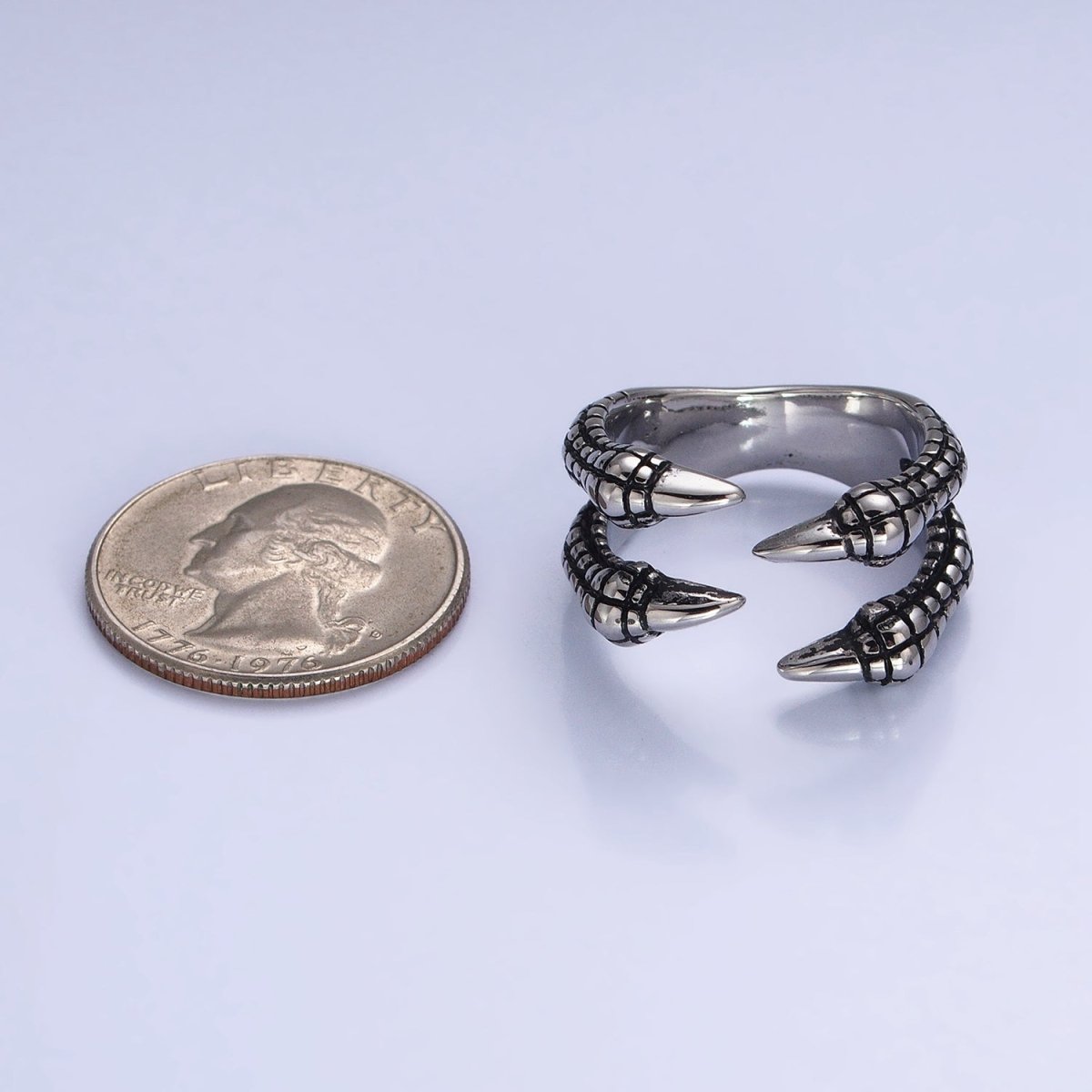 Stainless Steel Four Scaled Claws Silver Statement Rings | O-1837
