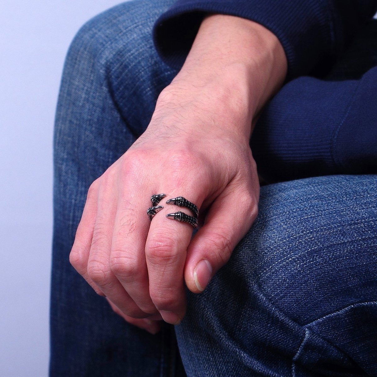 Stainless Steel Four Scaled Claws Silver Statement Rings | O-1837