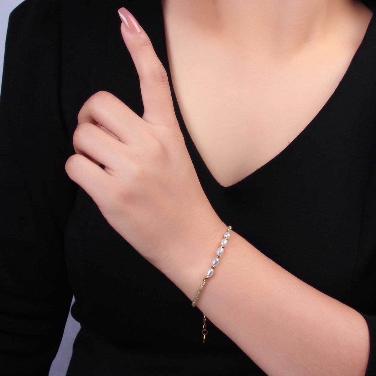 Stainless Steel Freshwater Pearl Multifaceted Crystal Gemstone 7 Inch Bracelet | WA - 3132 - DLUXCA