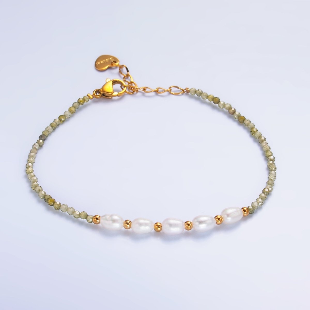 Stainless Steel Freshwater Pearl Multifaceted Crystal Gemstone 7 Inch Bracelet | WA - 3132 - DLUXCA