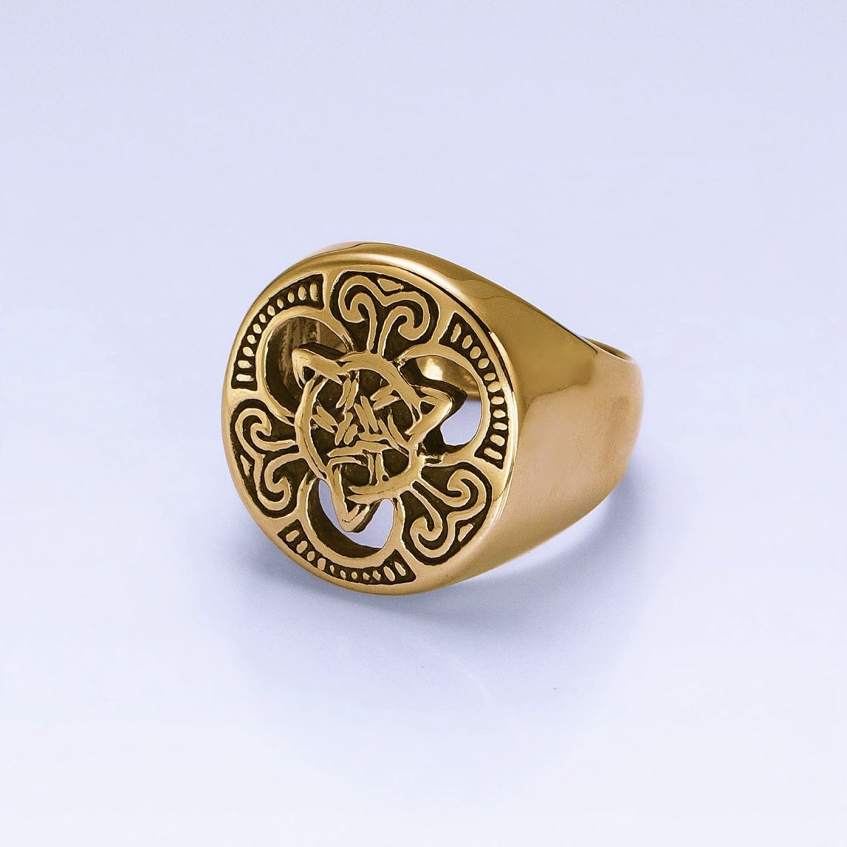Stainless Steel Geometric Celtic Knot Cross Round Signet Silver Ring | O-1841~O-1844