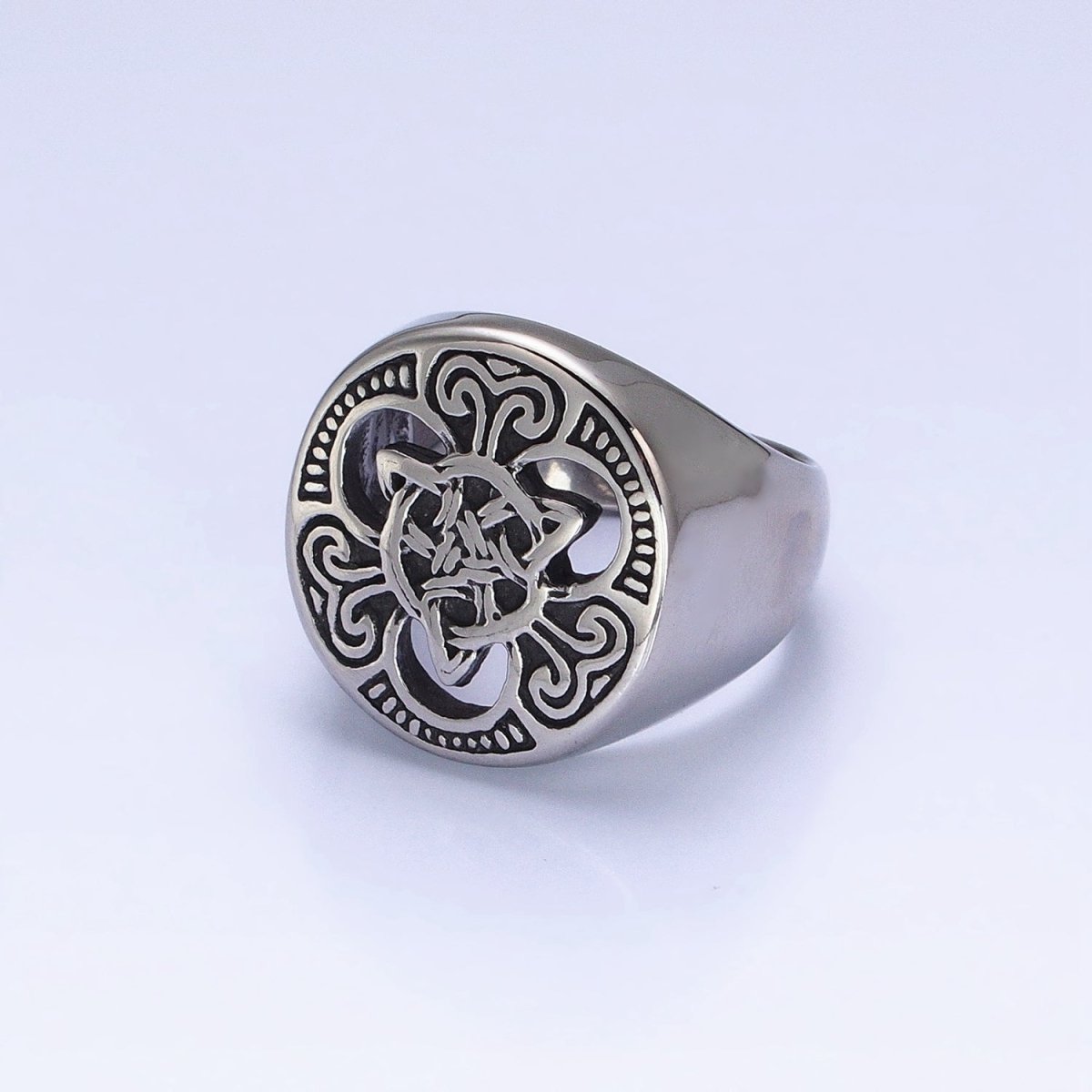 Stainless Steel Geometric Celtic Knot Cross Round Signet Silver Ring | O-1841~O-1844