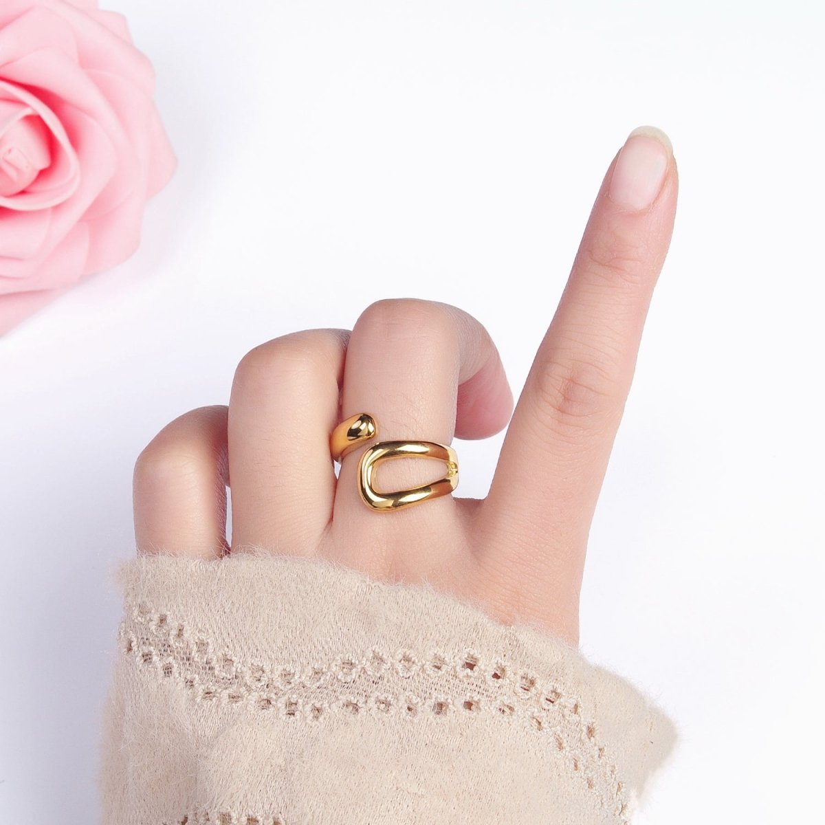 Stainless Steel Geometric Claw Open Double Band Ring in Gold & Silver | O-541 ~ O-548
