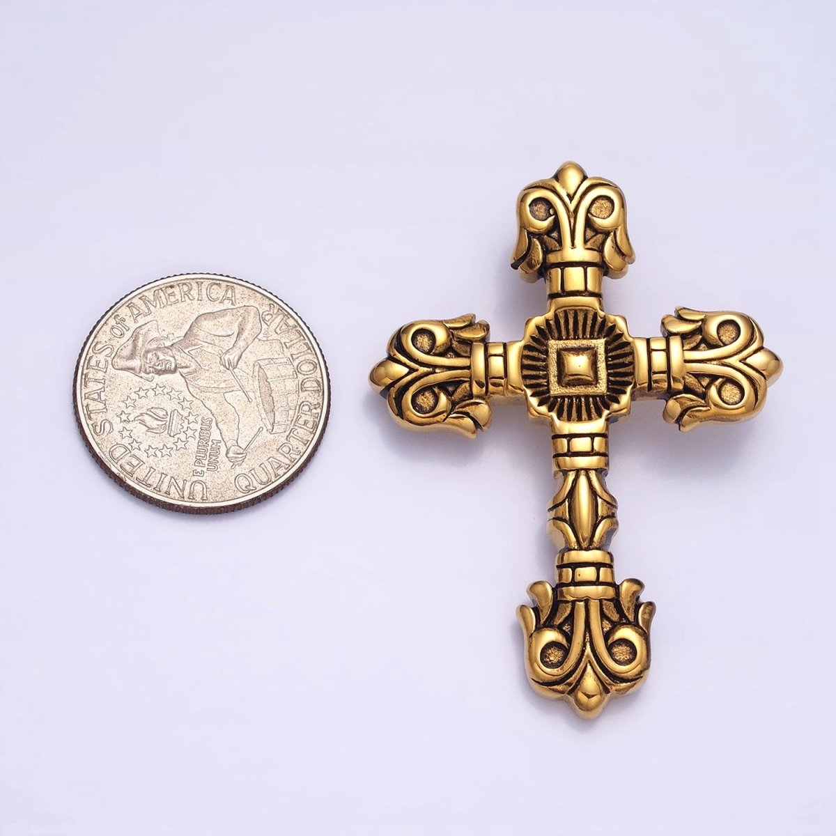 Stainless Steel Geometric Engraved Religious Cross Pendant in Silver & Gold | P1130