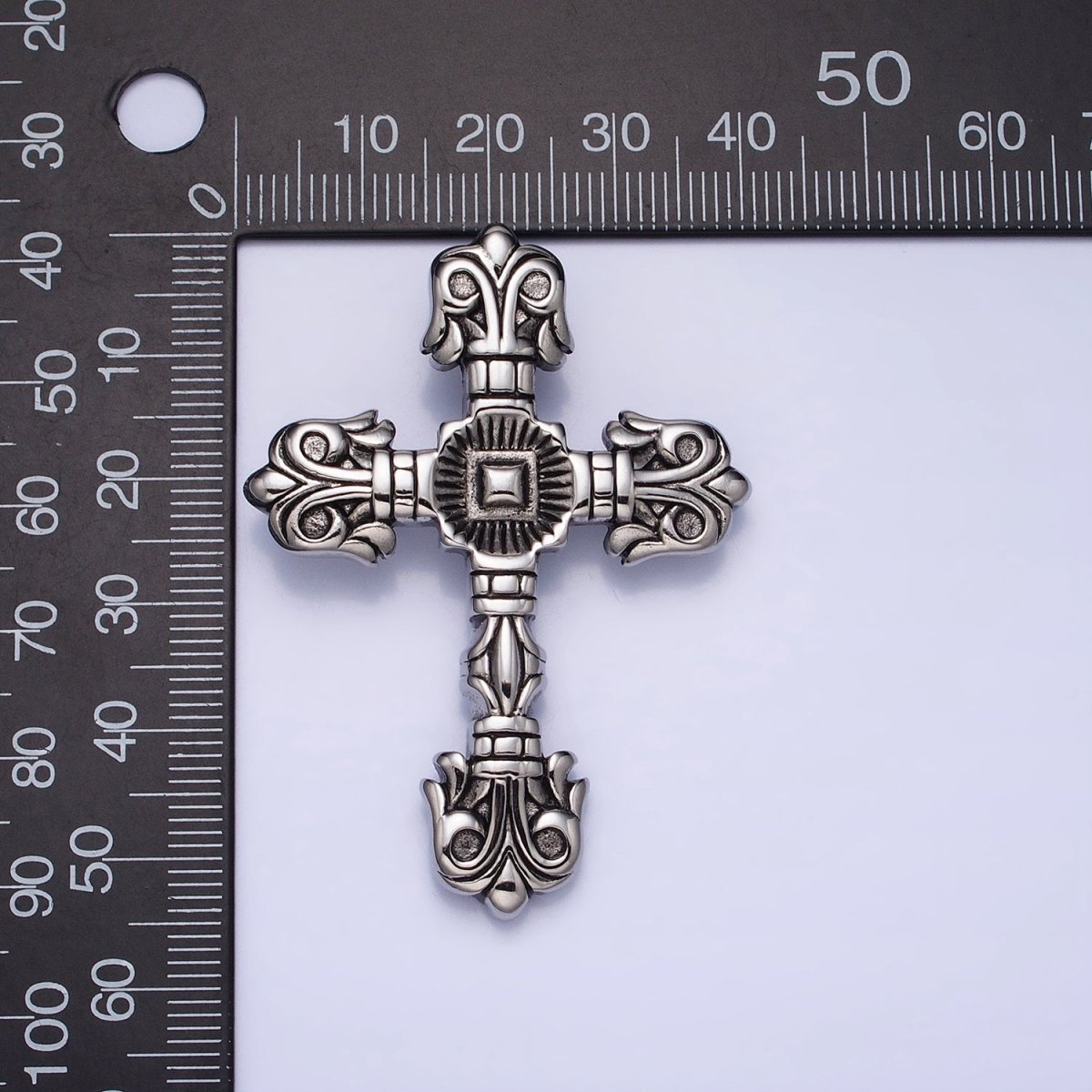 Stainless Steel Geometric Engraved Religious Cross Pendant in Silver & Gold | P1130