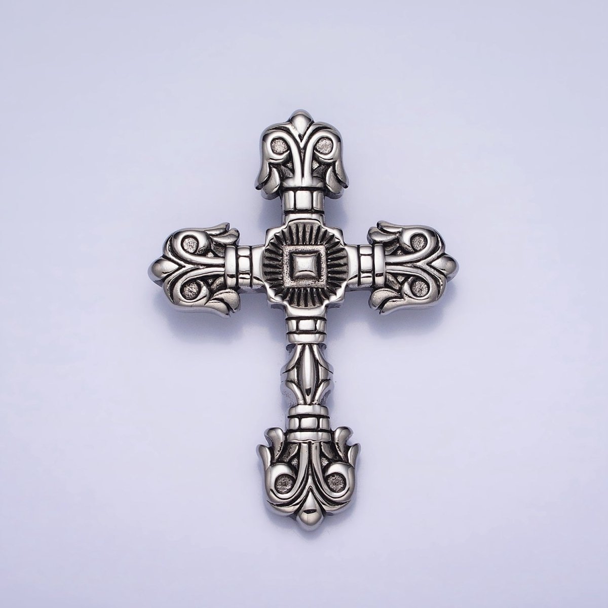 Stainless Steel Geometric Engraved Religious Cross Pendant in Silver & Gold | P1130