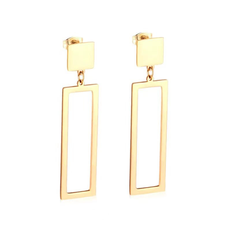 Stainless Steel Geometric Open Rectangular Drop Dangle Square Stud Earrings in Gold & Silver | AB536 AB566
