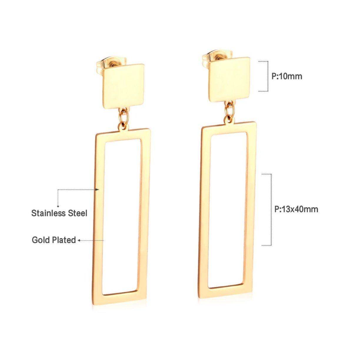 Stainless Steel Geometric Open Rectangular Drop Dangle Square Stud Earrings in Gold & Silver | AB536 AB566