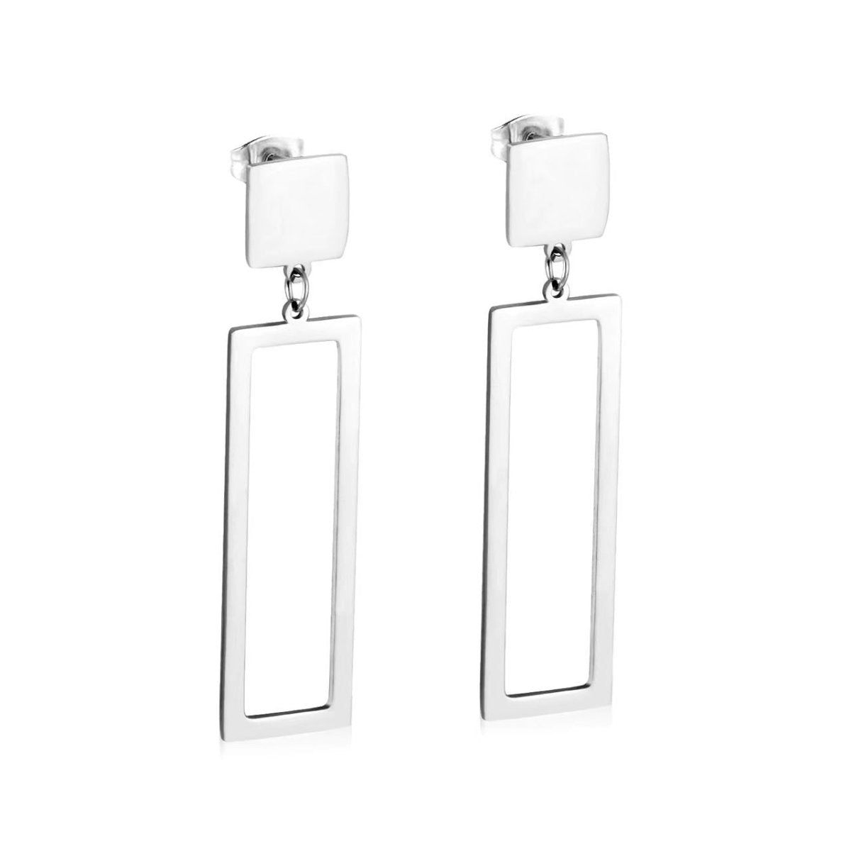 Stainless Steel Geometric Open Rectangular Drop Dangle Square Stud Earrings in Gold & Silver | AB536 AB566