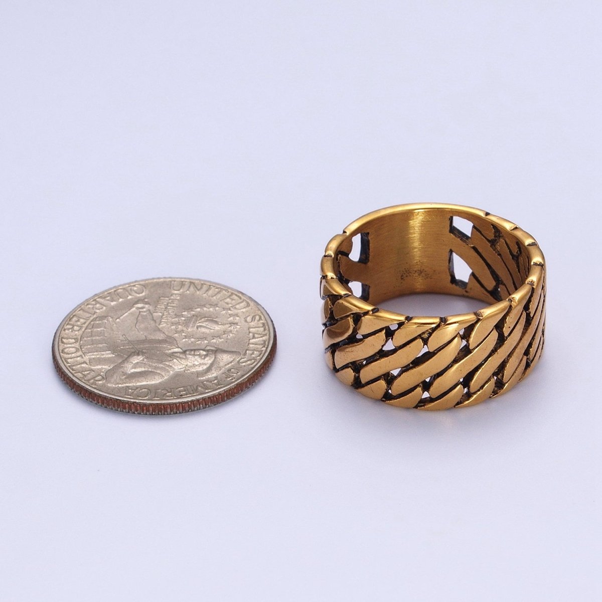 Stainless Steel Geometric S Curb Wide Band Ring in Silver & Gold | O-111~O-114, O-136~O-139