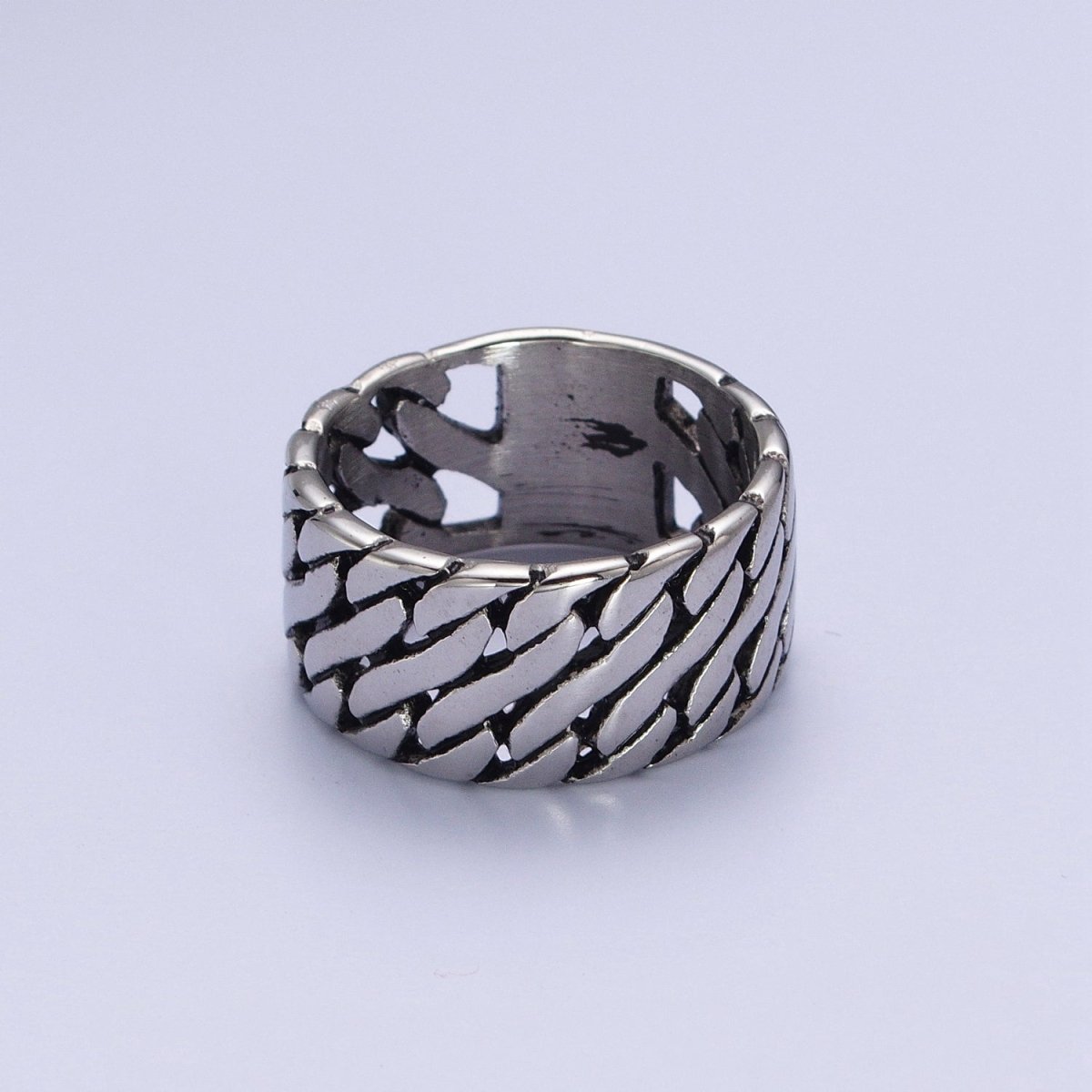 Stainless Steel Geometric S Curb Wide Band Ring in Silver & Gold | O-111~O-114, O-136~O-139