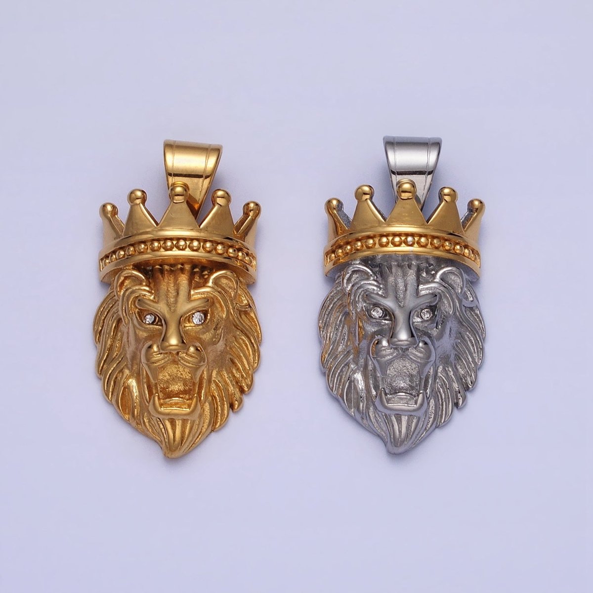 Stainless Steel Gold Crowned Roaring Lion King Pendant in Gold & Silver J-749 J-752