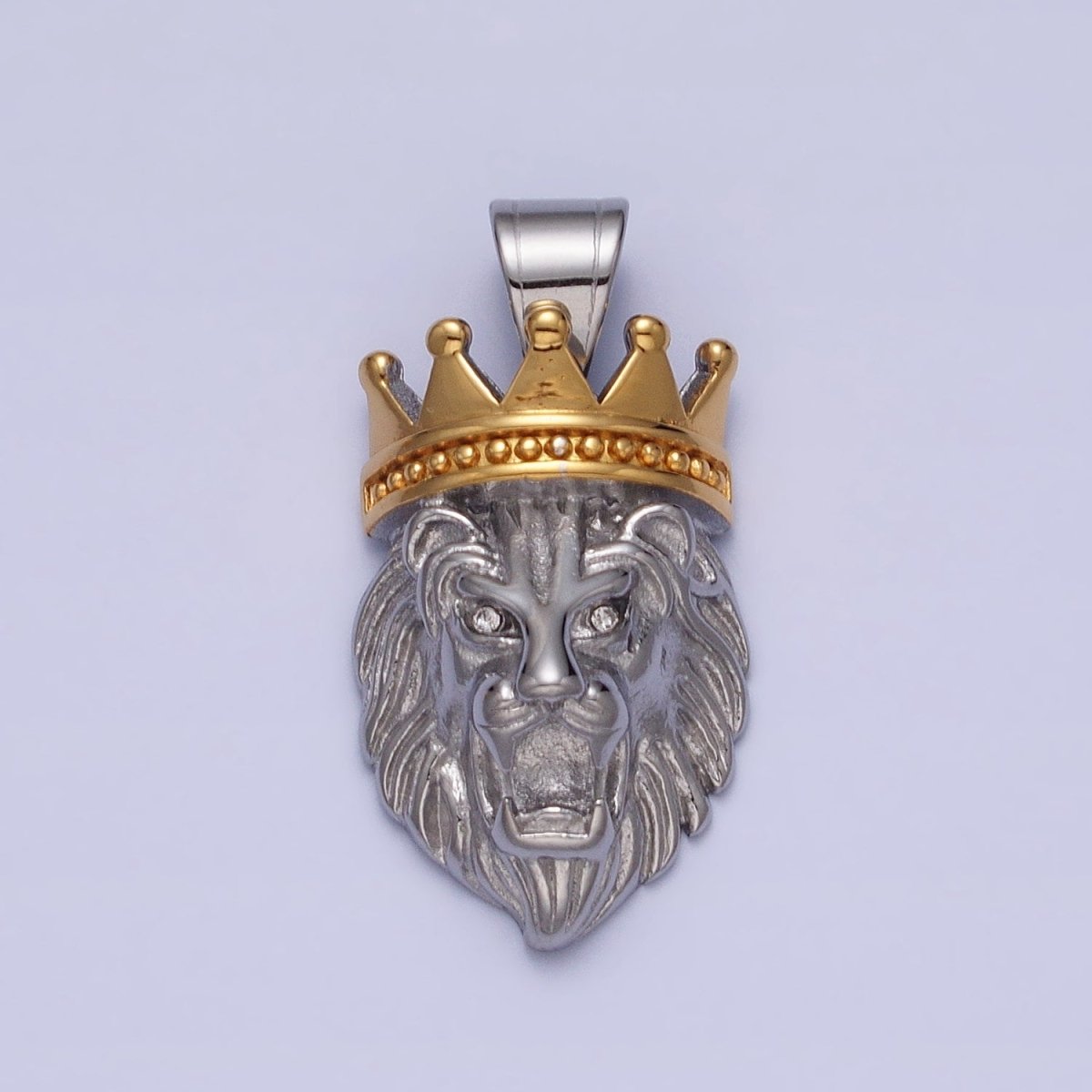 Stainless Steel Gold Crowned Roaring Lion King Pendant in Gold & Silver J-749 J-752