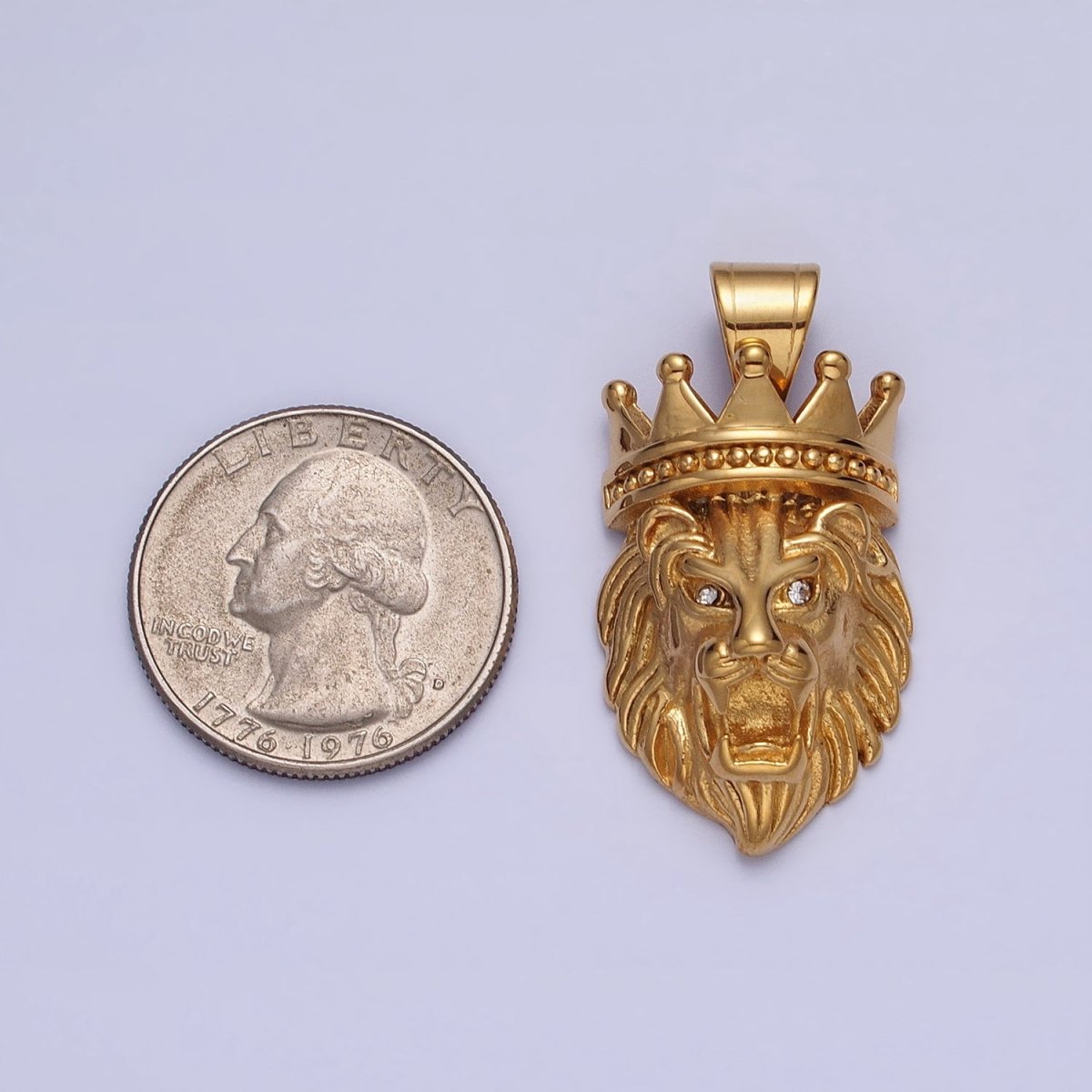 Stainless Steel Gold Crowned Roaring Lion King Pendant in Gold & Silver J-749 J-752