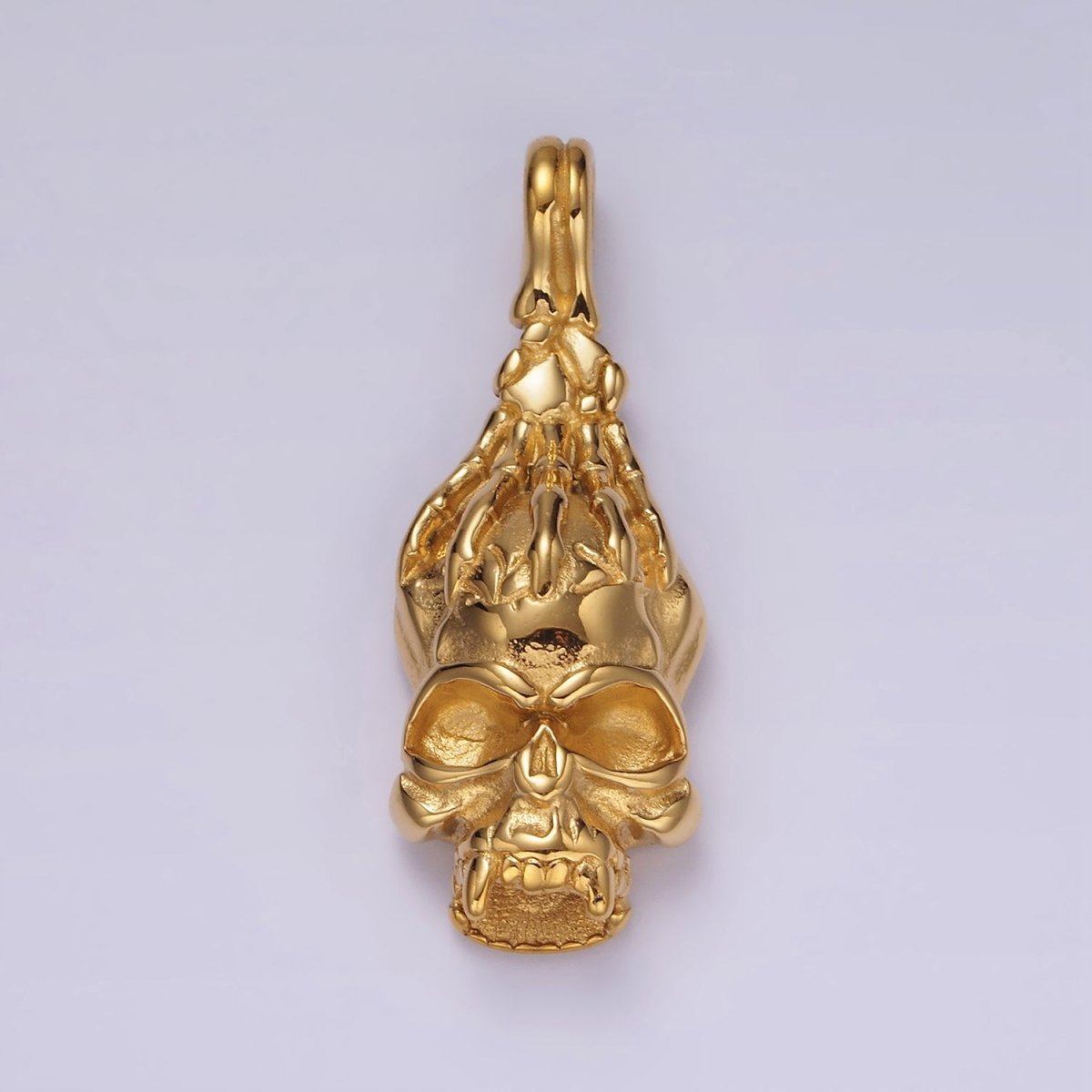 Stainless Steel Gold Human Hand Skeleton Skull Pendant Halloween Jewelry | P1361