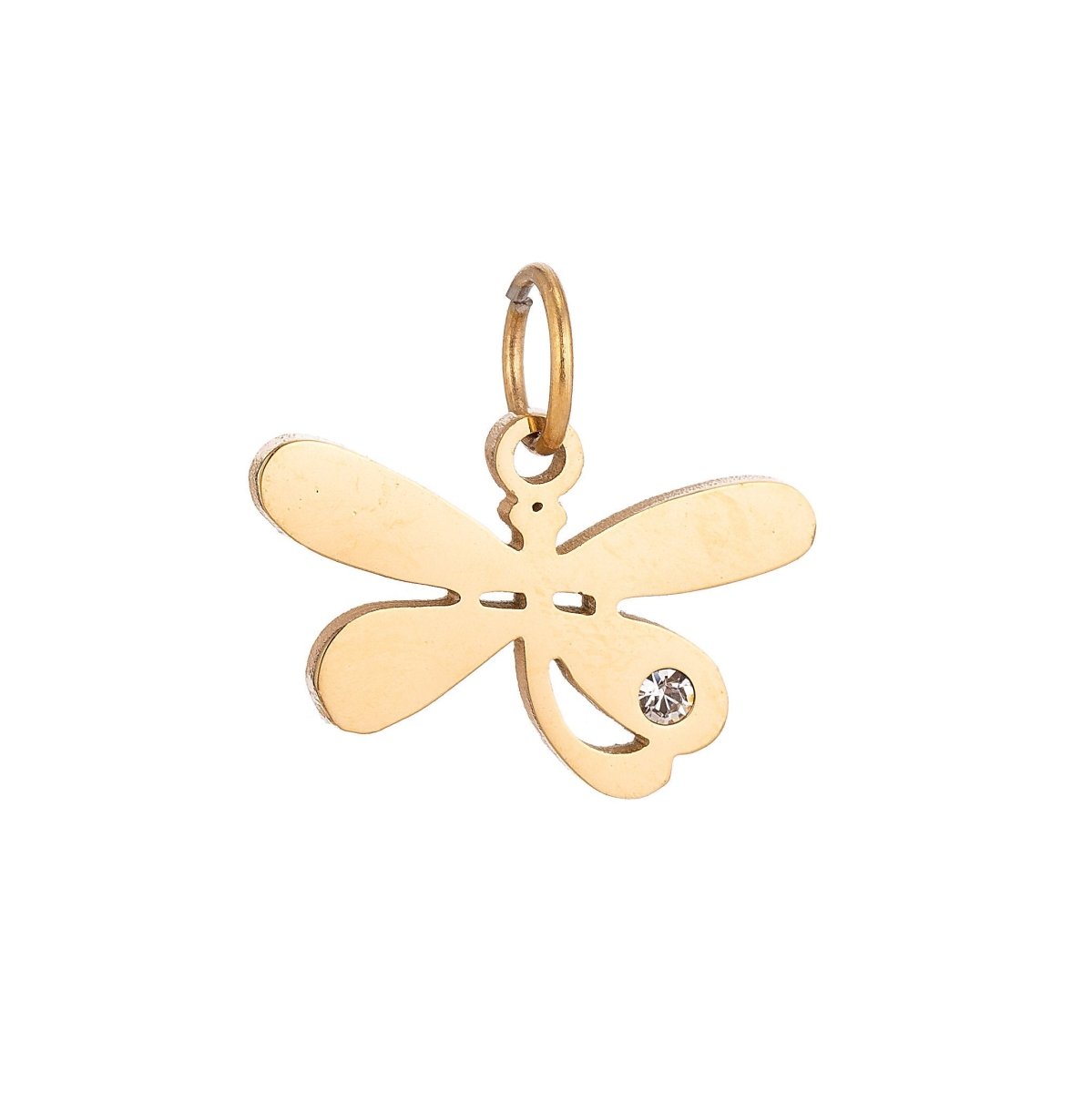 Stainless Steel Gold Lovely Charming Dragonfly Cubic Zirconia Bracelet Charm Necklace Pendant Findings for Jewelry Making E-638