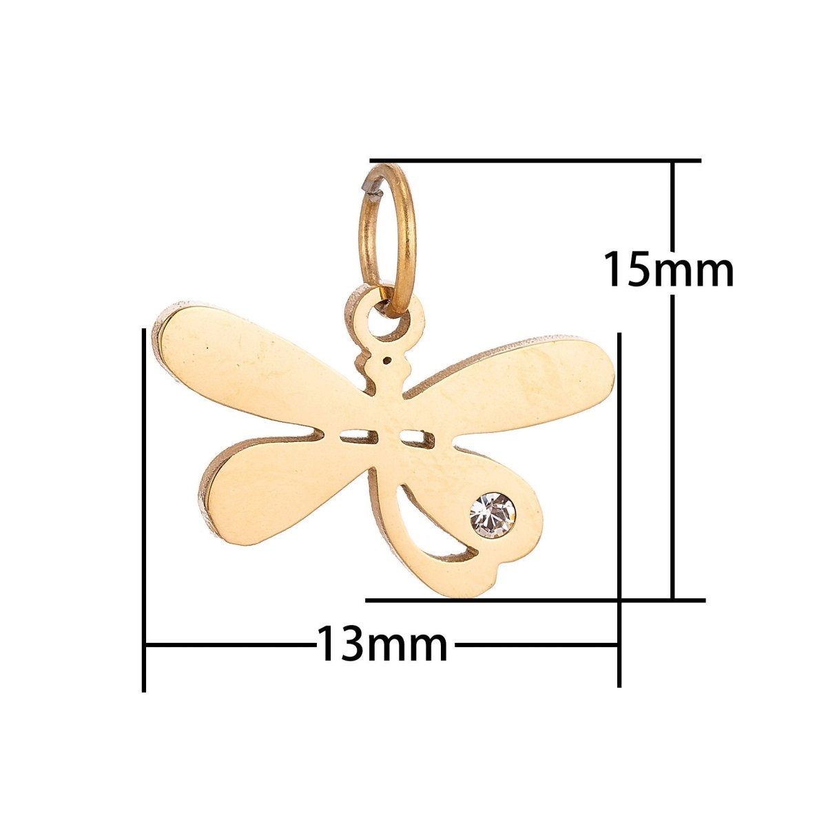 Stainless Steel Gold Lovely Charming Dragonfly Cubic Zirconia Bracelet Charm Necklace Pendant Findings for Jewelry Making E-638