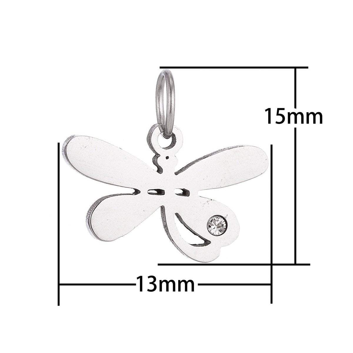 Stainless Steel Gold Lovely Charming Dragonfly Cubic Zirconia Bracelet Charm Necklace Pendant Findings for Jewelry Making E-638