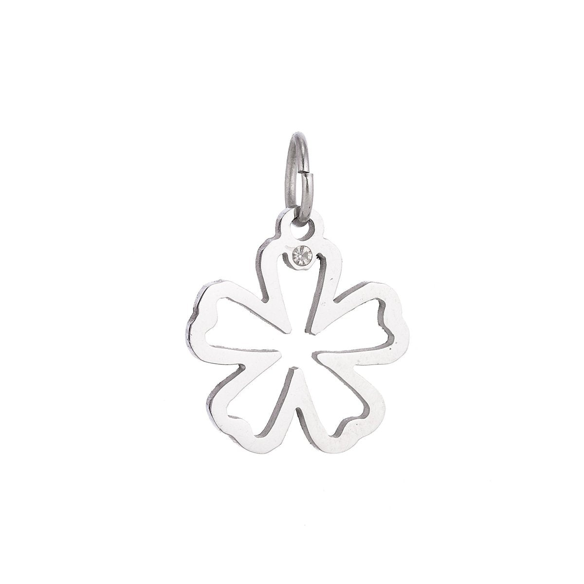 Stainless Steel Gold Minimalist Dainty Five Petals Flower Cubic Zirconia Bracelet Charm Necklace Pendant Findings for Jewelry Making E-636