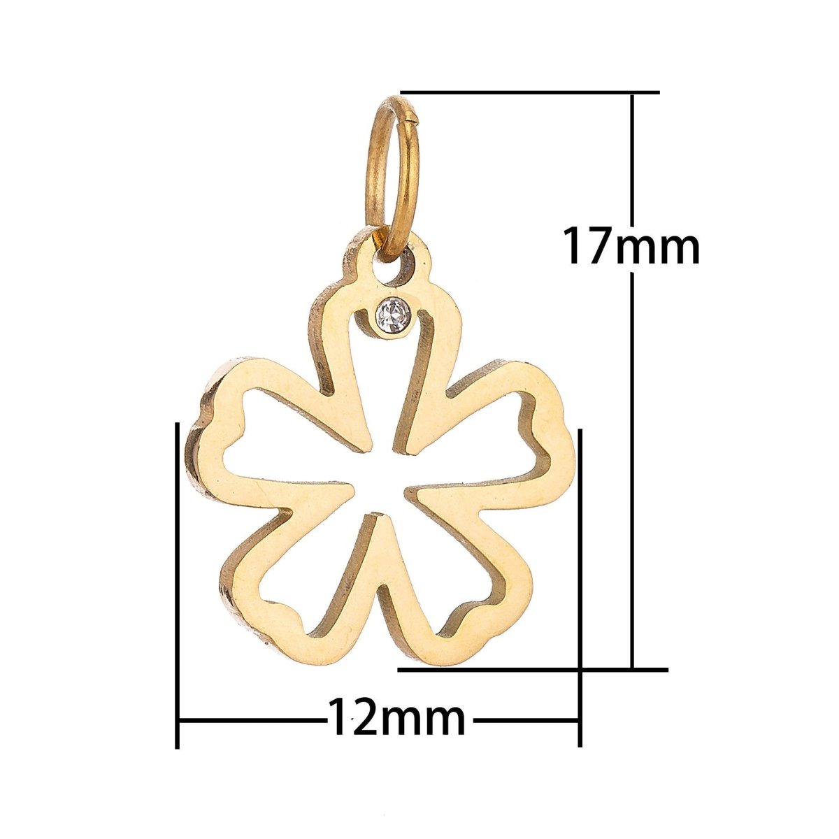 Stainless Steel Gold Minimalist Dainty Five Petals Flower Cubic Zirconia Bracelet Charm Necklace Pendant Findings for Jewelry Making E-636