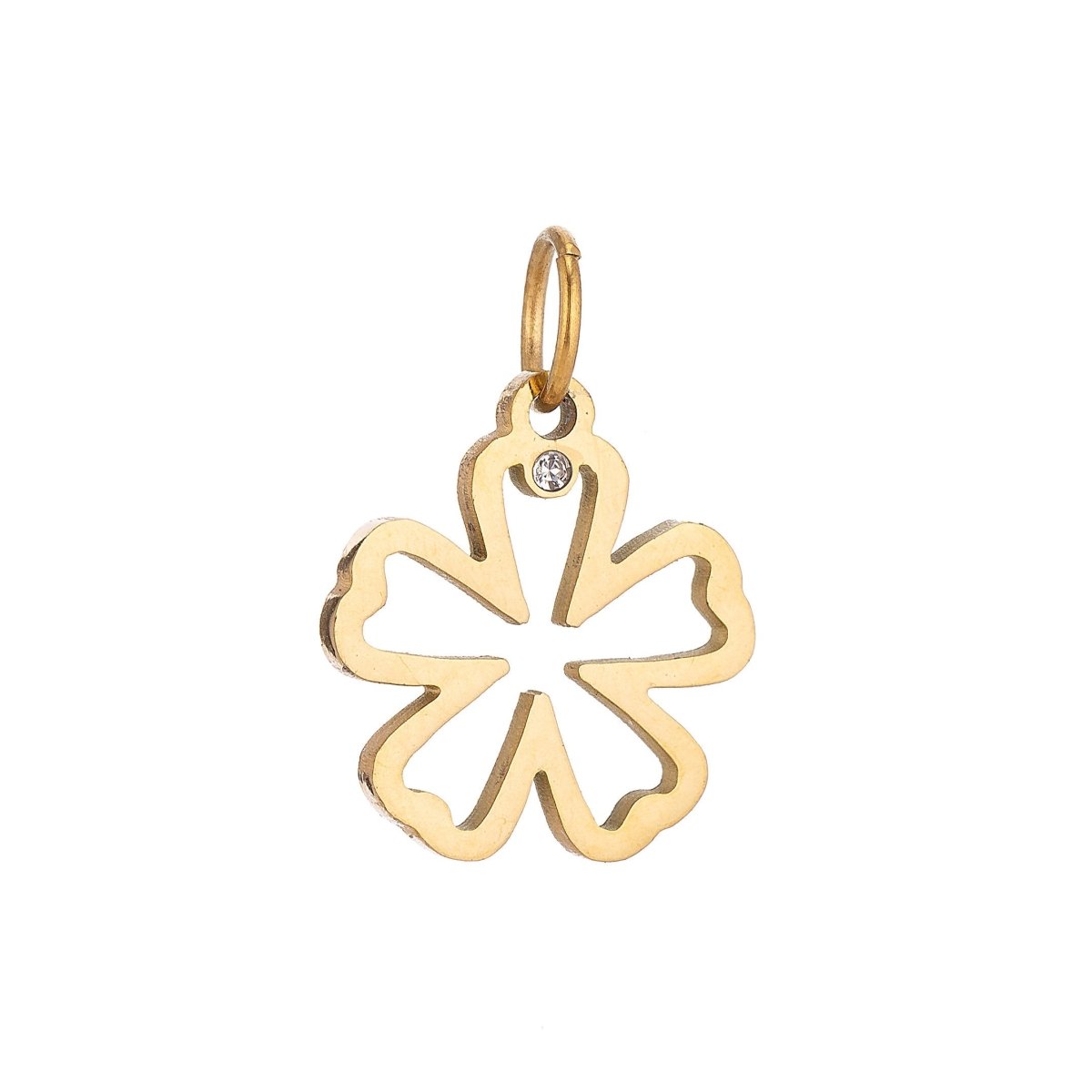 Stainless Steel Gold Minimalist Dainty Five Petals Flower Cubic Zirconia Bracelet Charm Necklace Pendant Findings for Jewelry Making E-636