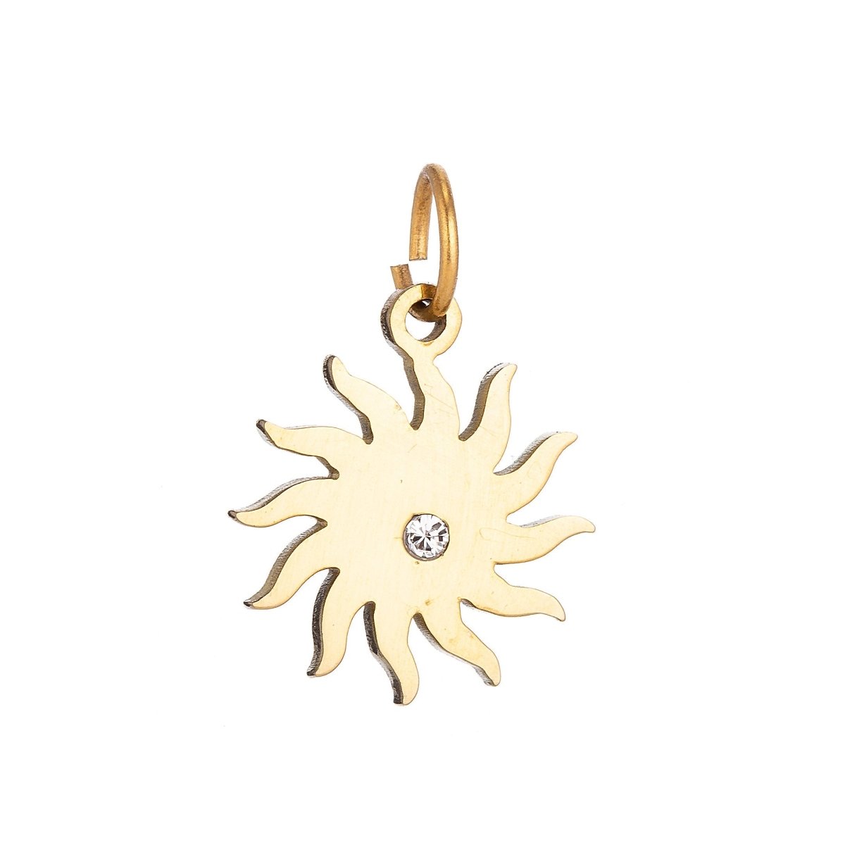 Stainless Steel Gold Minimalist Delicate Sun Symbol Cubic Zirconia Bracelet Charm Necklace Pendant Findings for Jewelry Making E-635