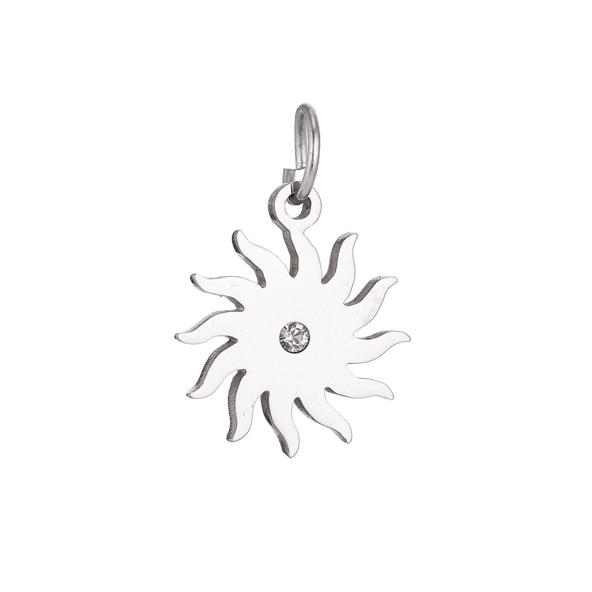 Stainless Steel Gold Minimalist Delicate Sun Symbol Cubic Zirconia Bracelet Charm Necklace Pendant Findings for Jewelry Making E-635