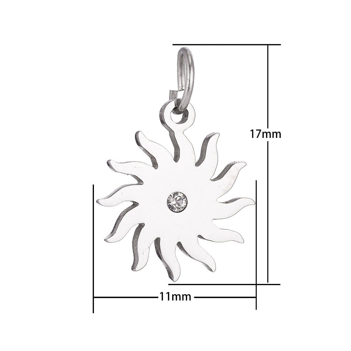 Stainless Steel Gold Minimalist Delicate Sun Symbol Cubic Zirconia Bracelet Charm Necklace Pendant Findings for Jewelry Making E-635