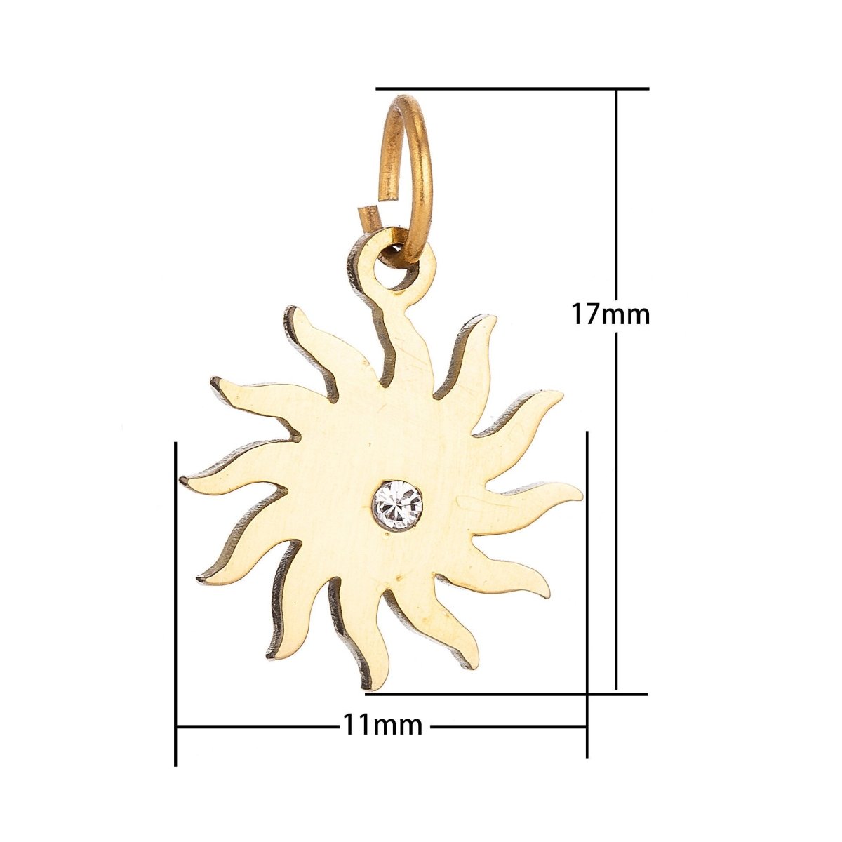 Stainless Steel Gold Minimalist Delicate Sun Symbol Cubic Zirconia Bracelet Charm Necklace Pendant Findings for Jewelry Making E-635