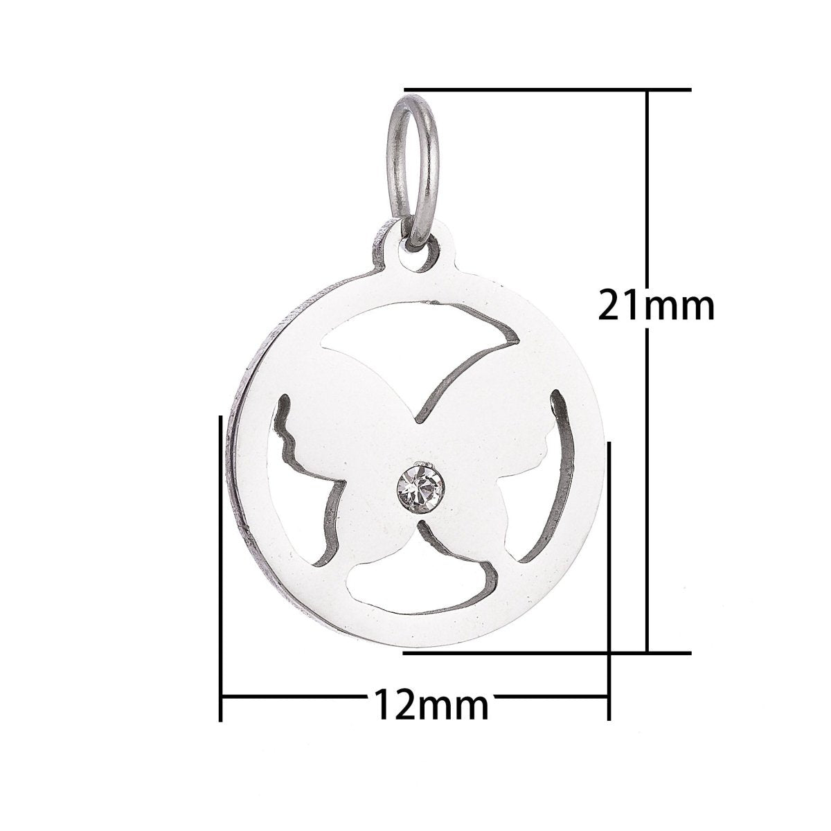 Stainless Steel Gold Simple Butterfly Medallion Cubic Zirconia Bracelet Charm Necklace Pendant Findings for Jewelry Making E-632