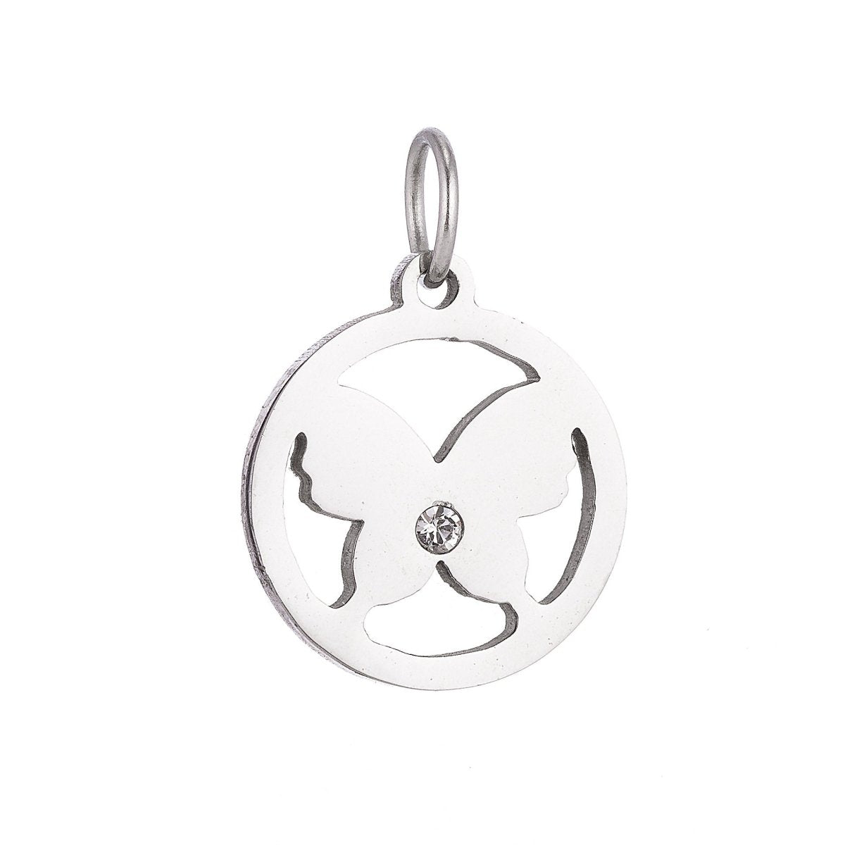 Stainless Steel Gold Simple Butterfly Medallion Cubic Zirconia Bracelet Charm Necklace Pendant Findings for Jewelry Making E-632
